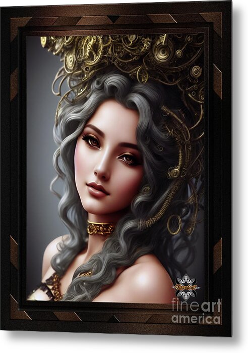 Steampunk Sweetheart Metal Print featuring the painting Steampunk Sweetheart Beautiful AI Concept Art by Xzendor7 by Xzendor7