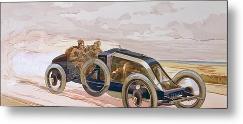 Une Voiture De Course Metal Print featuring the painting A Renault Racing Car by Ernest Montaut