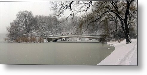 Central Park Metal Print featuring the photograph Blizzard at Bow Bridge by Cornelis Verwaal