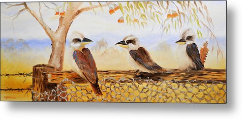 Kookaburra Metal Print featuring the painting On The Fence by Glen Johnson
