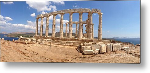 Temple Of Poseidon Metal Print featuring the photograph Panoramic Of The Temple Of Poseidon by Denise Railey