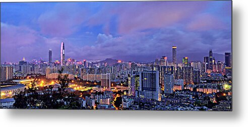 Tranquility Metal Print featuring the photograph Shenzhen Skyline Panorama by Jalvaran