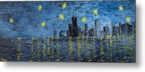 Vincent Van Gogh Metal Print featuring the painting Starry Night in Chicago by Rafay Zafer