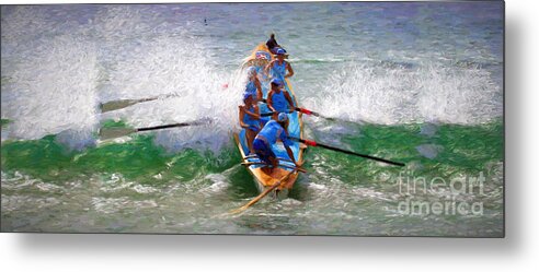 Surfer Metal Print featuring the photograph Surfing lifesaving boat by Sheila Smart Fine Art Photography