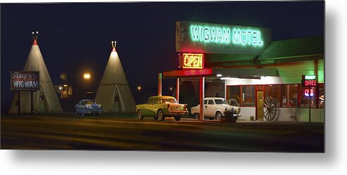 Travel Metal Print featuring the photograph THE WIGWAM MOTEL ON ROUTE 66 Panoramic by Mike McGlothlen