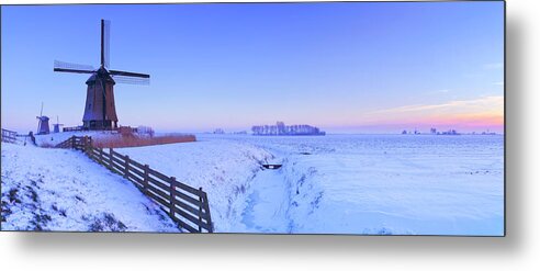North Holland Metal Print featuring the photograph Traditional Dutch Windmills In Winter by Sara winter