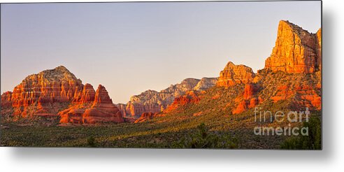 Two Sisters Metal Print featuring the photograph Twin Sisters at sunset Sedona Arizona by Ken Brown