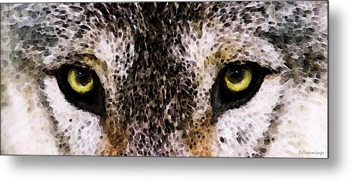 Wolf Metal Print featuring the painting Wolf Eyes by Sharon Cummings by Sharon Cummings