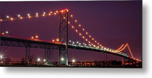 The Metal Print featuring the photograph The Ambassador Bridge at Night - USA To Canada by Gordon Dean II