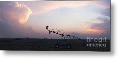 Prairie Sunset Metal Print featuring the photograph Pivot Irrigation and Sunset #1 by Art Whitton