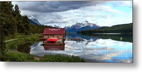Maligne Lake Metal Print featuring the photograph Calm Afternoon Maligne Lake Panorama by Adam Jewell