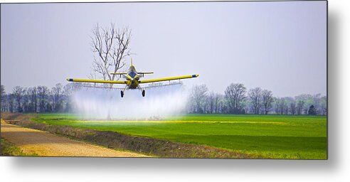 Precision Metal Print featuring the photograph Precision Flying - Crop Dusting 1 of 2 by Norma Brock