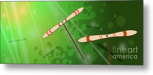 Bamboo Dragonflies Metal Print featuring the digital art Dancing on the Wind by Alice Chen