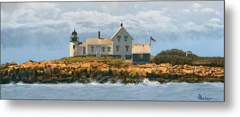 Lighthouse Metal Print featuring the drawing Foggy Sentinel by Brent Ander