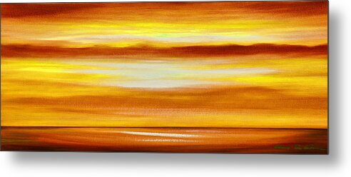 Art Metal Print featuring the painting Golden Panoramic Abstract Sunset by Gina De Gorna