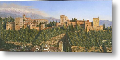 Landscape Metal Print featuring the painting La Alhambra Granada Spain by Richard Harpum