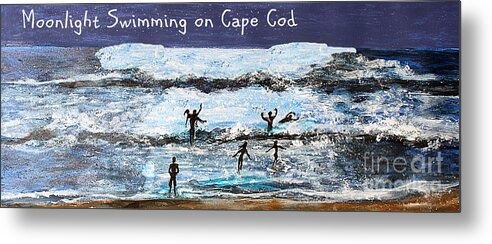Falmouth Metal Print featuring the painting Moonlight Swimming on Cape Cod by Rita Brown