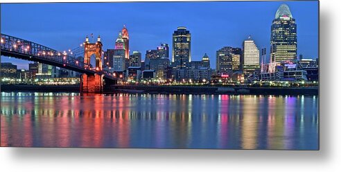 Cincinnati Metal Print featuring the photograph Pano at Blue Hour in Cinci by Frozen in Time Fine Art Photography