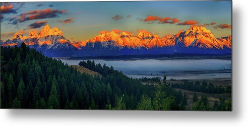 Grand Teton National Park Metal Print featuring the photograph Panoramic Dawn on the Tetons by Greg Norrell