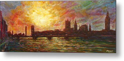 Westminster Metal Print featuring the painting Sunset on Thames by Pete Caswell