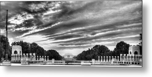 Wwii Ww Ii 2 World War Memorial Lincoln Washington Dc National Mall Black And White Metal Print featuring the photograph WW TWO Memorial by JC Findley