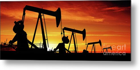 Scenics Metal Print featuring the photograph Xxxl Pumpjack Silhouettes #1 by Sharply done