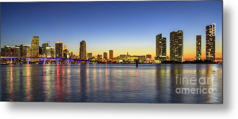 Architecture Metal Print featuring the photograph Miami Sunset Skyline by Raul Rodriguez