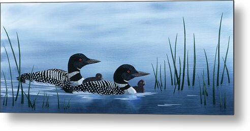 Ducks Metal Print featuring the painting Family Of Loons by Kestrel Michaud
