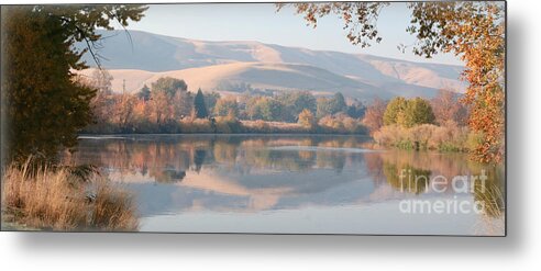 Waterscape Metal Print featuring the photograph Peaceful Autumn River Panorama by Carol Groenen