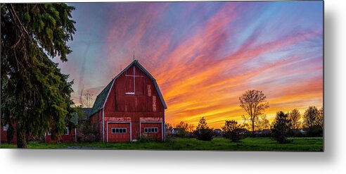 Red Barn At Sunset Metal Print featuring the photograph Red Barn At Sunset by Mark Papke
