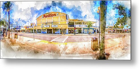 Pavilion Metal Print featuring the digital art The Myrtle Beach Pavilion - Watercolor by David Smith