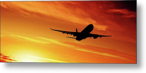 Taking Off Metal Print featuring the photograph Xl Jet Airplane Silhouette by Sharply done