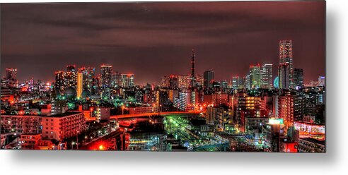 Panoramic Metal Print featuring the photograph Yokohama Night In Hdr by Copyright Artem Vorobiev