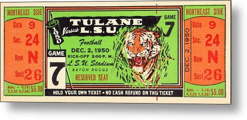 Lsu Metal Print featuring the mixed media 1950 LSU vs. Tulane by Row One Brand