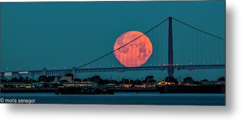 Moon Metal Print featuring the photograph Moon Set, Golden Gate Bridge #3 by Moris Senegor
