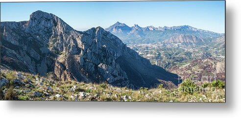 Mountains Metal Print featuring the photograph Panorama of a blue mountain landscape by Adriana Mueller