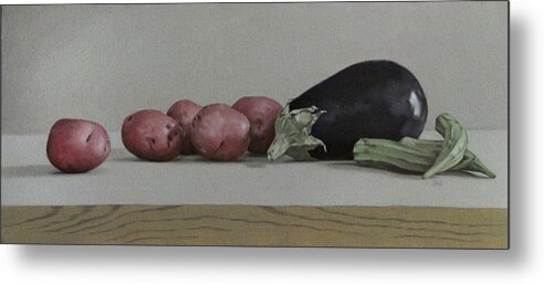 Metal Print featuring the painting Potatoes, Eggplant, and Okra by Jason Patrick Jenkins