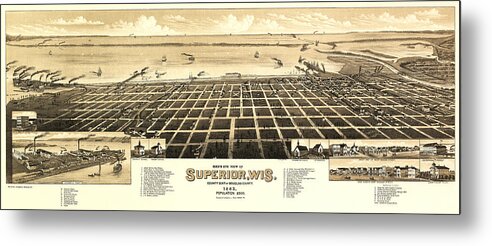 Superior Metal Print featuring the drawing Superior, Wisconsin, 1883 by Henry Wellge