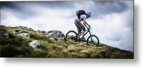 Scenics Metal Print featuring the photograph Biker Riding on a Mountain Trail #1 by Vm