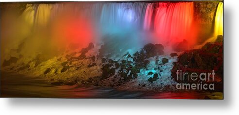 American Falls Panorama Metal Print featuring the photograph American Falls Rainbow by Adam Jewell