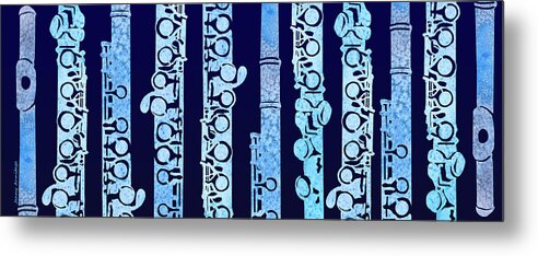  Flute Metal Print featuring the mixed media Flutes in Blue by Jenny Armitage
