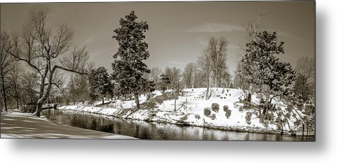 Forest Lawn Cemetery Metal Print featuring the photograph Scajaquada creek through Forest Lawn - BW by Chris Bordeleau