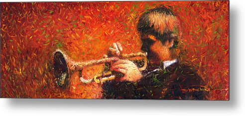 Jazz Metal Print featuring the painting Jazz Trumpeter by Yuriy Shevchuk