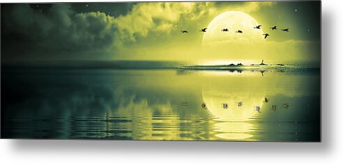 Beautiful Metal Print featuring the photograph Fullmoon over the ocean #2 by Jaroslaw Grudzinski