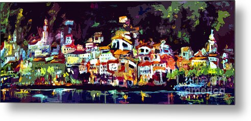 Amalfi Metal Print featuring the painting Amalfi Italy at Night Panoramic by Ginette Callaway