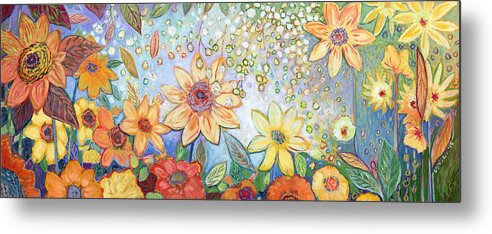 Abstract Metal Print featuring the painting Sunflower Tropics by Jennifer Lommers