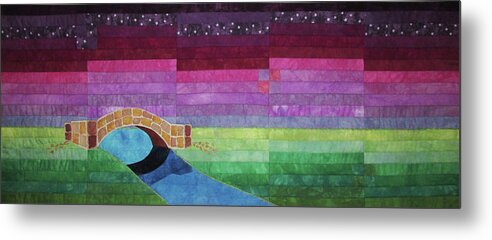 Bridge Metal Print featuring the tapestry - textile Four Patch Bridge at Sunset by Pam Geisel