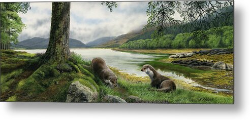 Otters 2252 Metal Print featuring the painting Otters 2252 by Nigel Artingstall