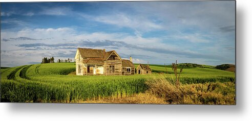 Abandoned Metal Print featuring the photograph Palouse Farm House Panorama by David Choate