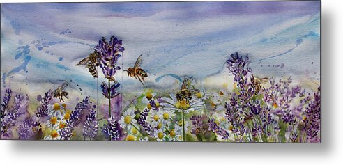Watercolor Metal Print featuring the painting Lavender and Chamomile by Tracy Male